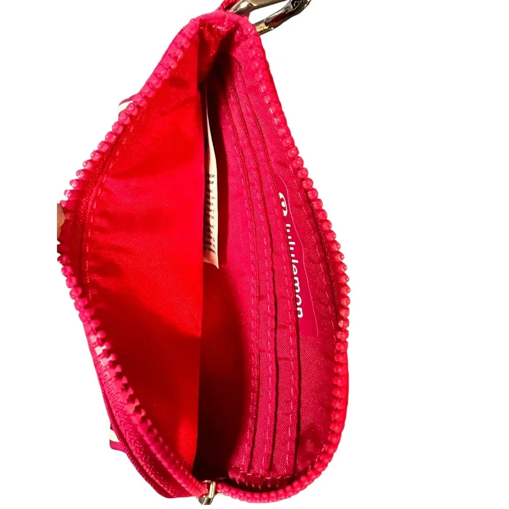 Lululemon Zip Card Pouch Keychain Wallet Hot Pink Neon Coin Purse Card Holder